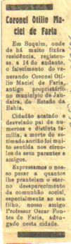 Nota de falecimento de Otlio Maciel de Faria
